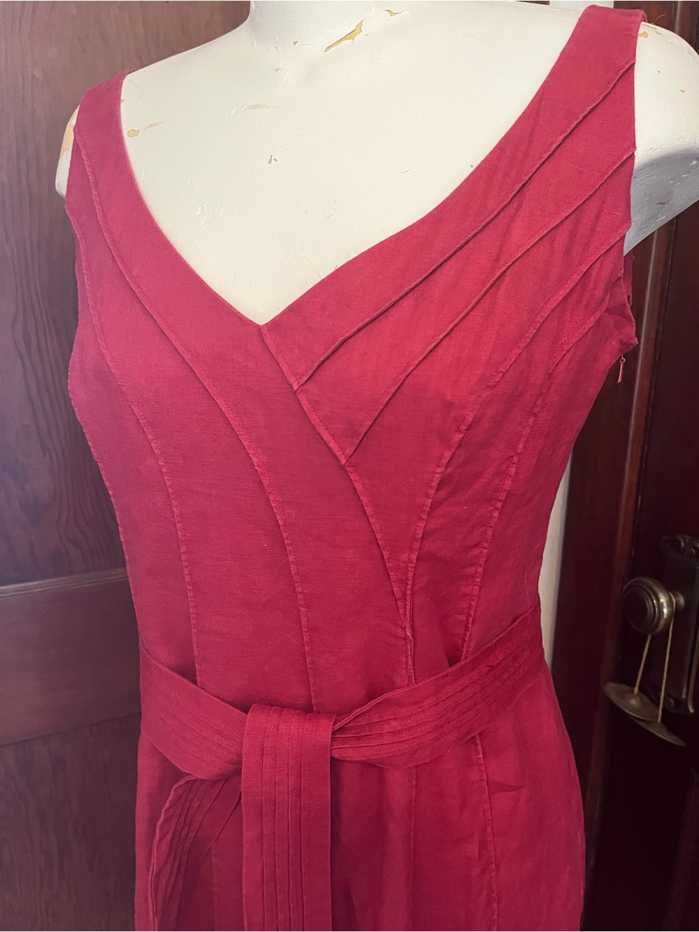 Per Una V-Neck Sleeveless Lined Linen Belted Maxi Dress - Size 12L - Picture 2 of 12